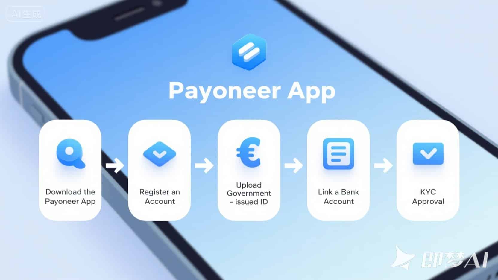 Payoneer mobile registration flowchart for the Philippines: step-by-step process from app download to KYC approval
